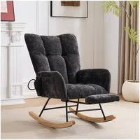 Leawin Schaukelstuhl Schaukelstuhl Wohnzimmer mit Fußstütze & Luftkissen-Rückenlehne, Chenille Relaxsessel mit Stauraum & Komfort Rückenlehne