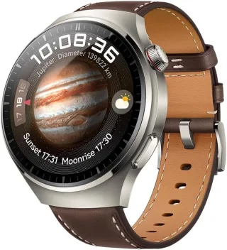 Huawei Watch 4 Pro Classic [inkl. Leder-Armband braun] 48mm Titangehäuse silber