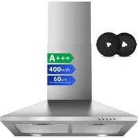 SNDOAS Kopffreihaube Dunstabzugshaube, Edelstahl – Wandhaube inkl. Aktivkohlefilter, A+++ Dunstabzugshaube, Edelstahl – Wandhaube inkl. Aktivkohlefilter, A+++, Konvertierbar Abluft/Umluft inkl. Aktivkohlefilter, 60cm, 400m³/h