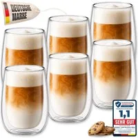LAPRESO Latte-Macchiato-Glas Doppelwandig Thermogläser Kaffeegläser Set 350 ml, 6-tlg., Borosilikatglas, 6er Set