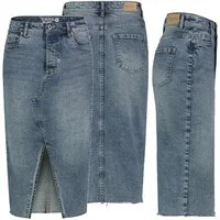 SUBLEVEL Jeansrock Damen Jeans rock Rock MAXI Lange Rock Denim Stretch Vintage Used-Look