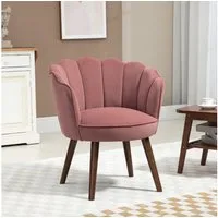 HOMCOM Barhocker Küchenstuhl Sessel mit Rückenlehne (Wohnzimmerstuhl, 1 St., Esszimmerstuhl), Polyester Gummiholz Rosa 66 x 66 x 78,5 cm