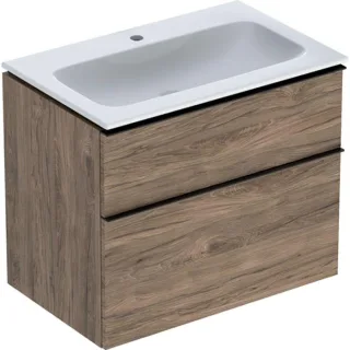 Geberit iCon Waschtisch mit Unterschrank 75 cm 502332JR1 Waschtisch-Set 75x63x48cm, weiß/KeraTect, Korpus nussbaum, Griff lava matt