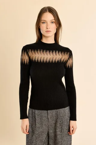 molly bracken - Pullover mit Jacquard-Muster schwarz - Gr. - M