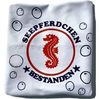 coole-fun-t-shirts Handtuch Seepferdchen Bestanden ! Kinder Handtuch Weiß Schwimmen, Seepferdchen Prüfung