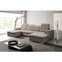 WERK2 Wohnlandschaft Napoli zeitlos, elegant, bequem, Breite 330cm, U-Form, verstellbare Kopfteile, mit Schlaffunktion und Bettkasten