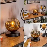 hofstein Tischleuchte Tischlampe aus Metall/Glas in Schwarz/Gold/Klar, ohne Leuchtmittel, mit Glasschrim(15cm), Schalter am Kabel, 1 x E27, ohne Leuchtmittel