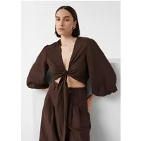 comma Kurzarmbluse Bluse Bluse aus Leinenmix zum Knoten, comma x Füsun Lindner