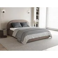 Beautysofa Polsterbett MOTTI mit Bettkasten und gepolstertem Kopfteil (Erhältlich in 3 Breiten: 140, 160 oder 180 cm, mit oder ohne Matratze und Topper), Modischer Bouclé-Stoff in 3 Beigetönen