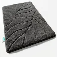Floordirekt Badematte Maris – Flauschiger Badteppich, Blattstruktur, rutschfest & waschbar, rutschhemmend beschichtet, fußbodenheizungsgeeignet, schnell trocknend, Polyester, für Fußbodenheizung geeignet, dichter Flor, 40x60 cm, Dunkelgrau