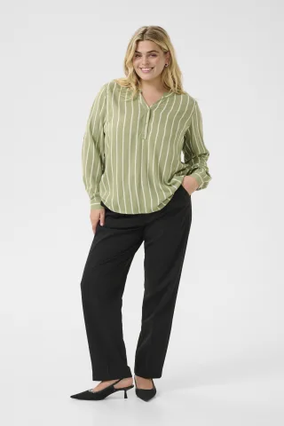 Langarm-Bluse Regular fit Oil Green/ Moonstruck Stripe light green