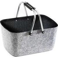 Kobolo Einkaufskorb Filzkorb grau/schwarz mit klappbaren Aluhenkeln, 25 l