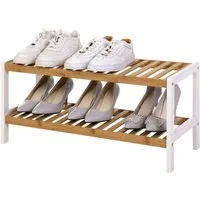SONGMICS Schuhregal Schuh-Organizer, Schuhregal Bambus Schuhablage mit 2 Ebenen