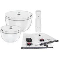 Zwilling Aufbewahrungssystem Fresh & Save BOWLS, Glas, (Set, 9-tlg., 1 Schüssel + Deckel (M / 18 cm), (L / 24 cm), 1 Pumpe, 1 Bbeutel S + M), Vakuum Starter Set, Glas / M/L, 9-tlg.
