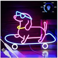 MUPOO LED Dekolicht LED-Neonschild,Dackel Skateboard Hund,LED Neon Sign Acryl Wandleuchte, Dimmbar USB Partybeleuchtung Nachtlicht,Gaming Wanddekoration,Pet Shop