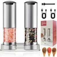 AKKEE Salz-/Pfeffermühle Elektrische Salzmühle & Pfeffermühle, 2er Set, LED-Beleuchtung, Pfeffermühle Elektrisch mit USB Aufladbar