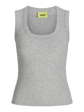 JJXX - JXFIA STR SL U NECK TOP JRS light grey melange - Gr. - S