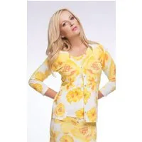 Passioni Cardigan Twinset in Weiß mit gelbem Blumenmuster