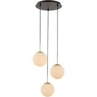 LeGer Home by Lena Gercke Pendelleuchte Elorea - Hängelampe mit großen Glaskugeln, Ein-/Ausschalter, ohne Leuchtmittel, opal matt weiß, schwarz gold, Pendelläge einstellbar, E14, Rondell