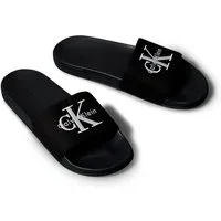 Calvin Klein Jeans ESS SLIDE CV Pantolette Badeschuh, Flat, Poolslides mit Logoschriftzug