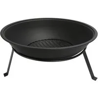 ADLER EUROPE Feuerschale AD 6818 Garten-Feuerstelle aus pulverbeschichtetem Stahl mit Rost, Feuerkorb für Garten und Terrasse, hitzebeständig bis 500°C, Schwarz