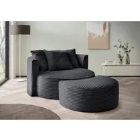 LeGer Home by Lena Gercke XXL-Sessel ISALIE, Rundsessel mit Hocker, Lesesessel, Loveseat, Big-Sessel (Set), trendige Stoffe, 3 Zierkissen, große Sitzfläche, Cord, Samt, Bouclé