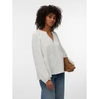 Vero Moda Langarmbluse VMNATALI LS EMB TOP WVN NOOS Baumwolle, Allover Ton-in Ton Stickerei