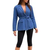 Ital-Design Jeansjacke Damen Blazer mit Gürtel und Reverskragen (91978437) Used-Look Jeansjacke in Blau