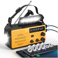 Greadio Notfall Kurbelradio, 8000mAh, 3-fach Ladung, AM/FM SOS Taschenlampe Radio (SOS-Alarm, AM/FM-Empfang, Kompass & Leselicht, USB Notfall-Ladegerät für Outdoor & Katastrophen)
