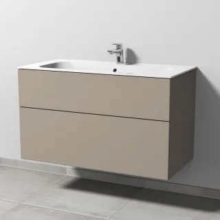 Sanipa 3way Keramik-Set Finion Keramik-Waschtisch und Unterbau mit 2 Auszügen, Sandgrau-Matt SF40167