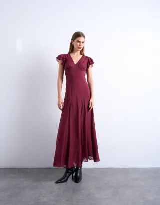 TOPSHOP - TSSAGA SS MAXI DRESS WVN Oxblood Red - Gr. - 38
