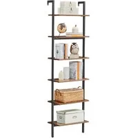 VASAGLE Bücherregal Standregal, Schlafzimmer, Wohnzimmer, Büro, 30 x 60 x 204,8 cm, 6 Ablagen, Leiterregal, Aufbewahrung für Bücher, Vintagebraun-schwarz