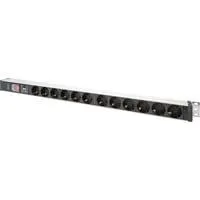 Steckdosenleiste PDU mit Aluminiumprofil, 12-fach schwarz/aluminium, 2 Meter Kabel, 1 HE, mit Schalter und Überspannungsschutz