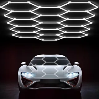 Elfeland 15-Cell Garage Lights Hexagon Lamp 220V 6500K LED Tube Honeycomb Barbershop Ceiling Lighting For Workshop 4S Ca