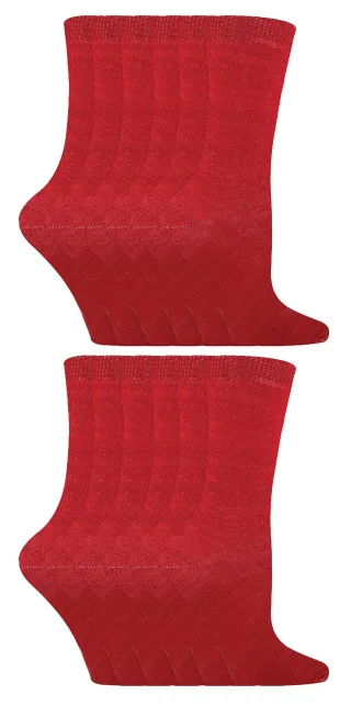 Sock Snob - 12 Paires Chaussettes Enfants Unies | Chaussettes Coton Ecole - Rouge