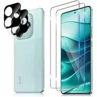 CLM-Tech Displayschutzglas 2X Schutzfolie für Xiaomi Redmi Note 14 5G Panzerfolie 2X Kameraschutz für Xiaomi Redmi Note 14 5G, 4er Set Kameraglas Panzerglas Displayschutz 9H Glas Folie, 4 Stück, Anti-Fingerabdruck und blasenfreie Anbringung