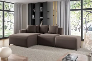 Ecksofa Designersofa MEGAN XS inkl. Hocker Stoff Salvador Braun Ottomane Links