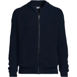 Gestrickter Bomber-Cardigan DRIFTER, Herren,  Blau, Baumwolle, by Lands' End