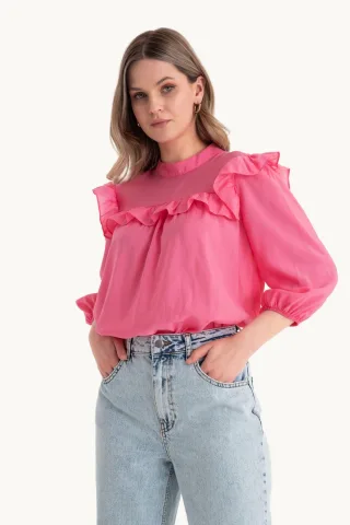 Rundhalsweite Bluse
