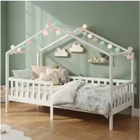 Bellabino Kinderbett Bia mit Rausfallschutz & Lattenrost (weiß, optional mit Matratze), Kinderbett aus Kiefernholz, verfügbar in 80x160/90/120/140x200 cm
