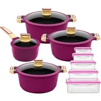 KING Topf-Set GOURMET«, Aluminiumguss (Set, 18-tlg., Kochtopf 18/20/24 cm, Stieltopf 16 cm, Vorratsdosen-Set), Deckel Silikonrand,Antihaft-Beschichtung,Induktion