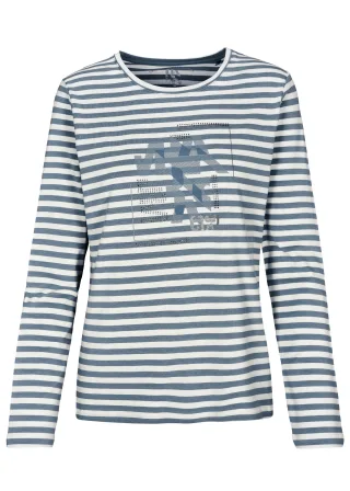 CLARINA - NOS Rdh.-Shirt,1/1 Arm, Ringel 646 gletschereis - Gr. - 38