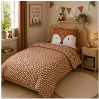 Familando Kinderbettwäsche little Fox 135x200 80x80 cm Bettwäsche niedlicher Fuchs mit Ohren, Renforcé, 2 teilig, mit liebevollem Motiv & süßen Details für Mädchen und Jungen