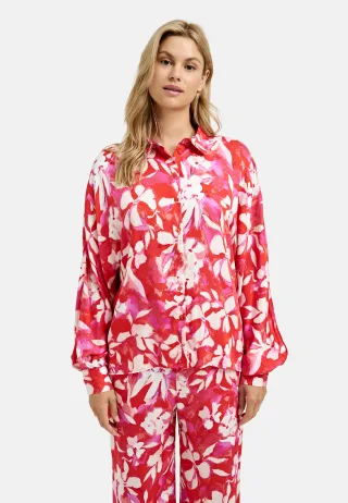 Milano Italy - Blouse with collar + placket, voluminous batwingsleeves w cuffs poppy print - Gr. - 38