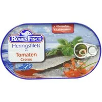 Rügen Fisch Fischkonserve, Rügenfisch Heringsfilet in zertifizierte Tomaten Creme Soße 200g