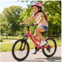 Vankel Kinderfahrrad 20 Zoll, Fahrrad für Kinder, Mountainbike, ab 6 Jahre, 6 Gang, Kettenschaltung, Mit Federgabel, V-Brakes, Reflektoren und Seitenständer