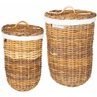 vidaXL Wäschekorb Wäschekorb mit Deckel 2 stk. Naturbraun Kubu Rattan (2 St)