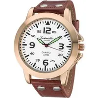 Eichmüller Quarzuhr Herrenuhr mit weißem Zifferblatt & braunem Lederarmband (45 mm) RE1013