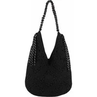 ITALYSHOP24 Schultertasche DAMEN TASCHE Häkeltasche Boho Shopper Strohtasche Hobo Geflecht Textil, Sommer Basttasche Strand Retro Reise Freizeit Urlaub Beuteltasche