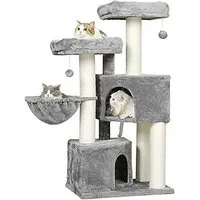 MSMASK Kratzbaum groß für Katzen stabil mit Sisal-Kratzstangen, 2 Aussichtsplattform